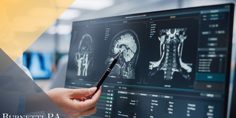 doctor pointing out brain injury