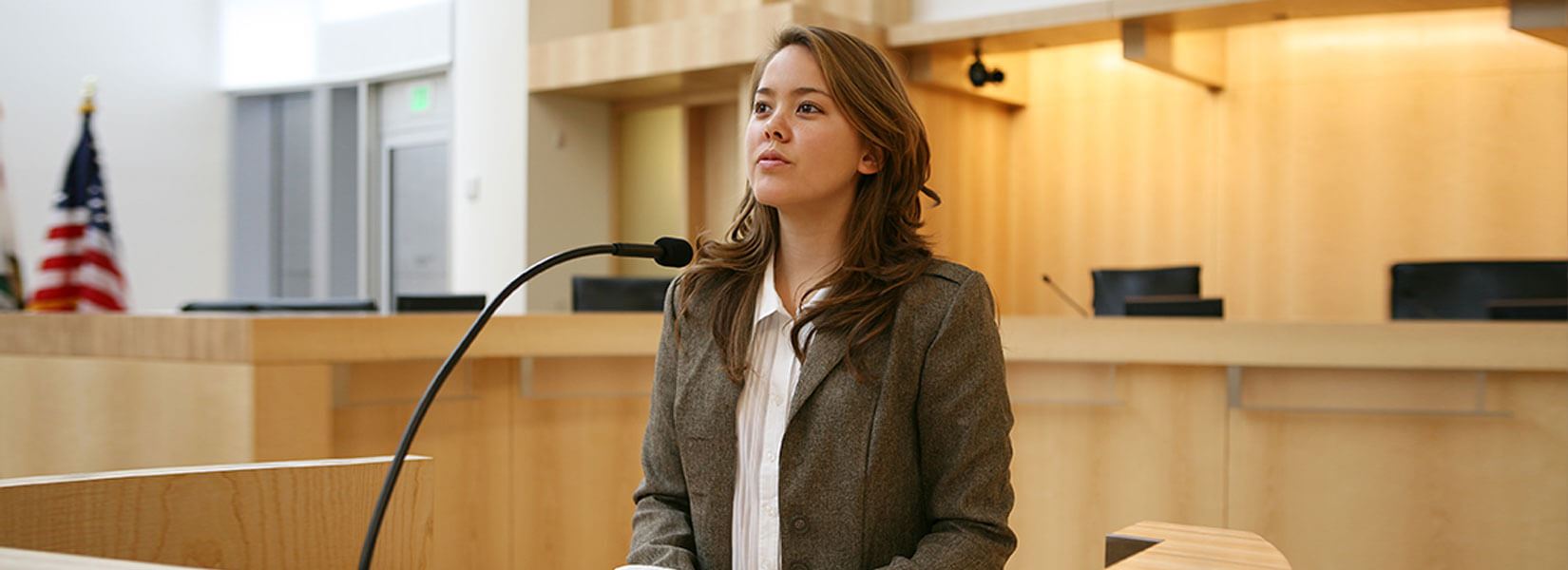 A women testifying in court