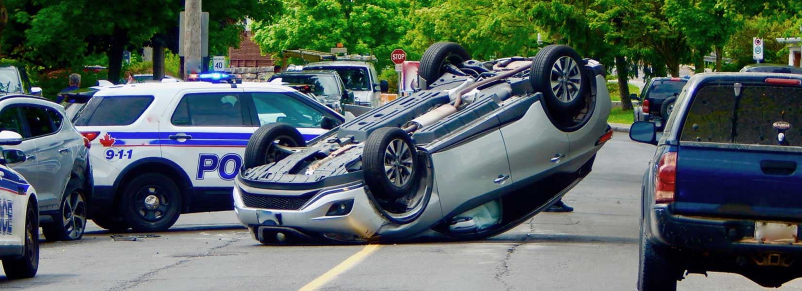 A car flipped over after a car accident