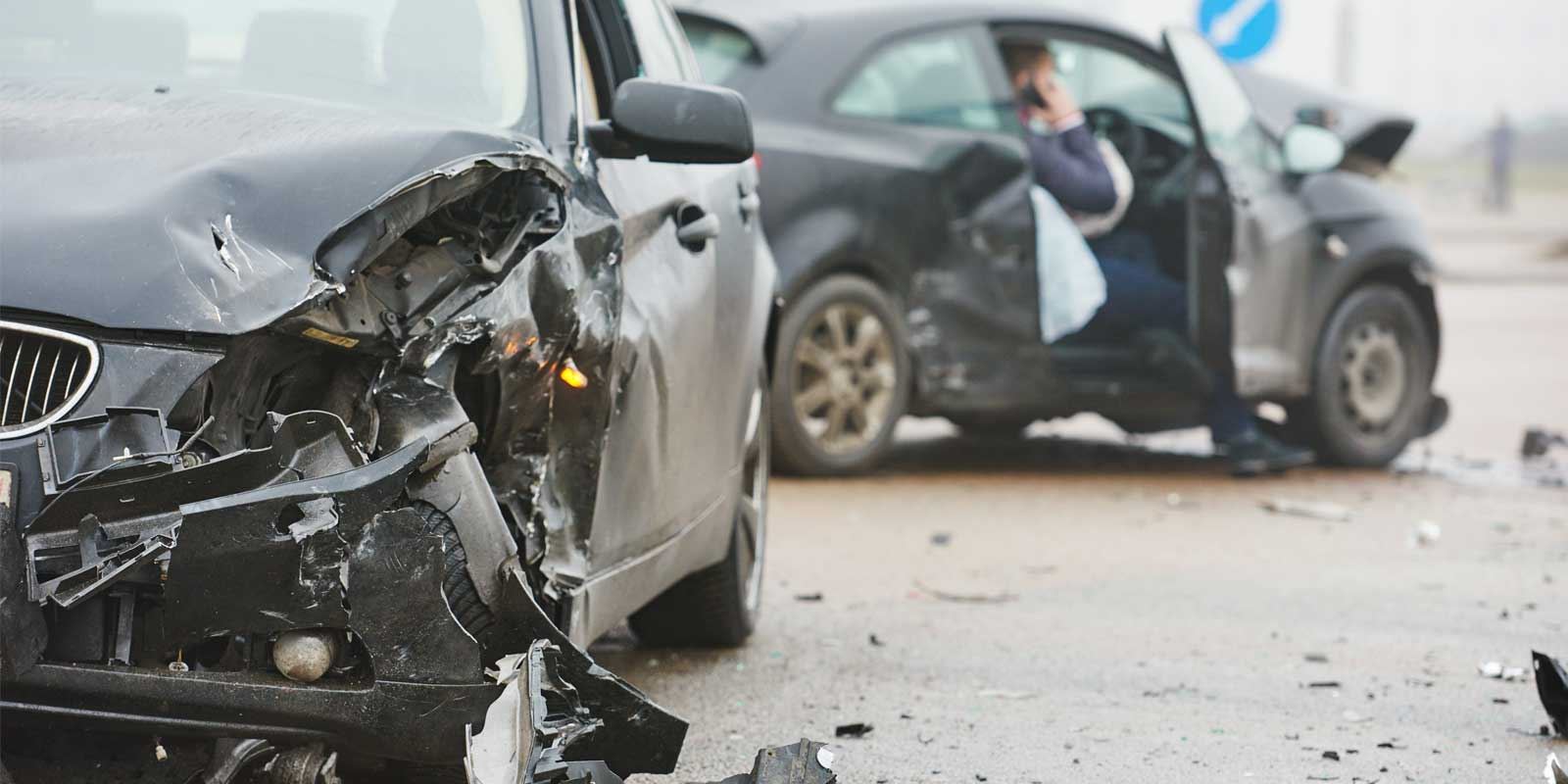 Damaged cars after a car accident